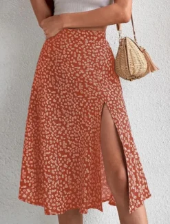 Online Women's Skirt A Line Casual Knee-length Mid Rise Skirts Floral Print Micro-elastic Vacation Street Black Yellow Blue Orange Summer Polyester Women Skirts