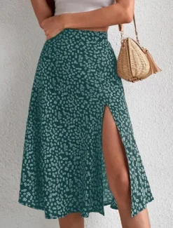 Online Women's Skirt A Line Casual Knee-length Mid Rise Skirts Floral Print Micro-elastic Vacation Street Black Yellow Blue Orange Summer Polyester Women Skirts