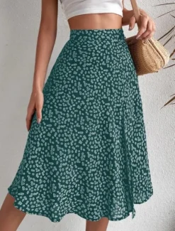 Online Women's Skirt A Line Casual Knee-length Mid Rise Skirts Floral Print Micro-elastic Vacation Street Black Yellow Blue Orange Summer Polyester Women Skirts