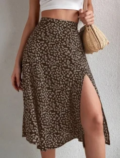 Online Women's Skirt A Line Casual Knee-length Mid Rise Skirts Floral Print Micro-elastic Vacation Street Black Yellow Blue Orange Summer Polyester Women Skirts
