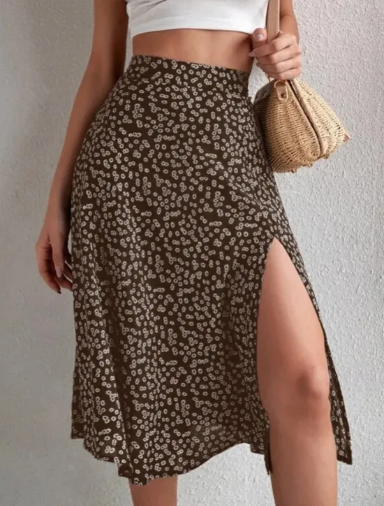 Online Women's Skirt A Line Casual Knee-length Mid Rise Skirts Floral Print Micro-elastic Vacation Street Black Yellow Blue Orange Summer Polyester Women Skirts