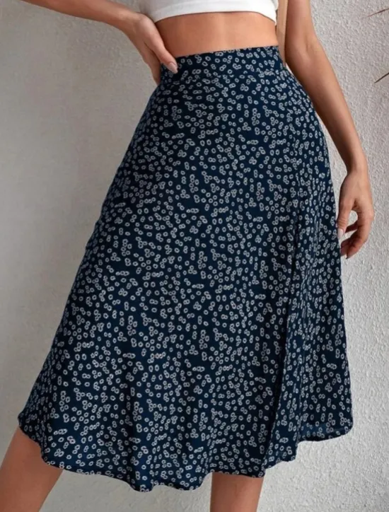 Online Women's Skirt A Line Casual Knee-length Mid Rise Skirts Floral Print Micro-elastic Vacation Street Black Yellow Blue Orange Summer Polyester Women Skirts