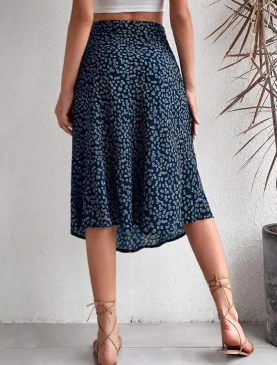 Online Women's Skirt A Line Casual Knee-length Mid Rise Skirts Floral Print Micro-elastic Vacation Street Black Yellow Blue Orange Summer Polyester Women Skirts