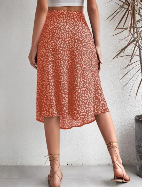 Online Women's Skirt A Line Casual Knee-length Mid Rise Skirts Floral Print Micro-elastic Vacation Street Black Yellow Blue Orange Summer Polyester Women Skirts
