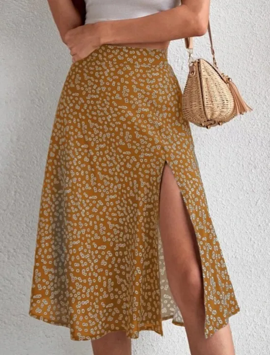 Online Women's Skirt A Line Casual Knee-length Mid Rise Skirts Floral Print Micro-elastic Vacation Street Black Yellow Blue Orange Summer Polyester Women Skirts
