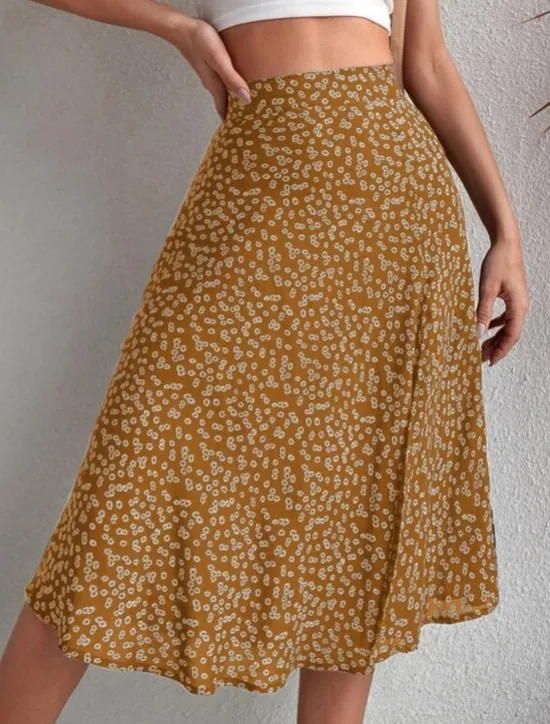 Online Women's Skirt A Line Casual Knee-length Mid Rise Skirts Floral Print Micro-elastic Vacation Street Black Yellow Blue Orange Summer Polyester Women Skirts