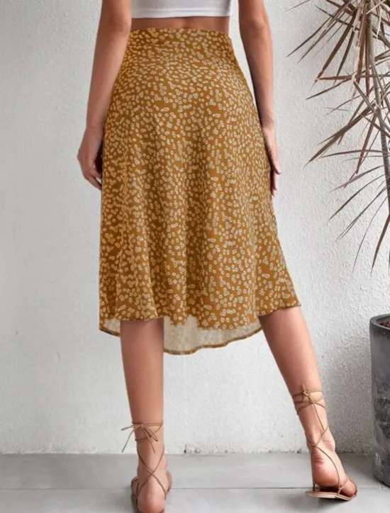 Online Women's Skirt A Line Casual Knee-length Mid Rise Skirts Floral Print Micro-elastic Vacation Street Black Yellow Blue Orange Summer Polyester Women Skirts