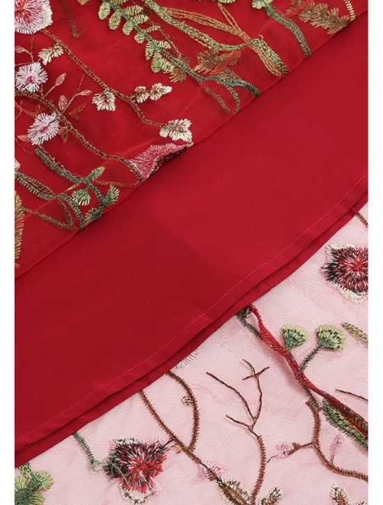 Hot Women's Skirt A Line Elegant Fashion Casual Maxi High Waist Skirts Floral Embroidered Micro-elastic Street Daily Black White Red Blue Summer Polyester Women Skirts