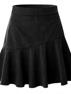 Best Women's Skirt A Line Elegant Fashion Casual Mini High Waist Skirts Solid Colored Ruched Vacation Street Black Brown Beige Spring & Summer Corduroy Women Skirts