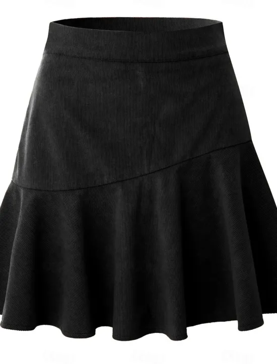Best Women's Skirt A Line Elegant Fashion Casual Mini High Waist Skirts Solid Colored Ruched Vacation Street Black Brown Beige Spring & Summer Corduroy Women Skirts