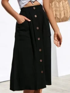 Clearance Women's Skirt A Line Fashion Casual Midi High Waist Skirts Plain Micro-elastic Street Daily Black Yellow Pink Navy Blue Summer Polyester Women Skirts