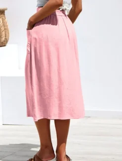 Clearance Women's Skirt A Line Fashion Casual Midi High Waist Skirts Plain Micro-elastic Street Daily Black Yellow Pink Navy Blue Summer Polyester Women Skirts