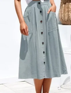 Clearance Women's Skirt A Line Fashion Casual Midi High Waist Skirts Plain Micro-elastic Street Daily Black Yellow Pink Navy Blue Summer Polyester Women Skirts