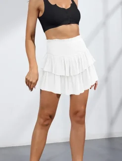 Hot Women's Skirt A Line Fashion Casual Mini High Waist Skirts Solid Colored Layered Street Daily Black White Pink Red Summer Rayon Women Skirts
