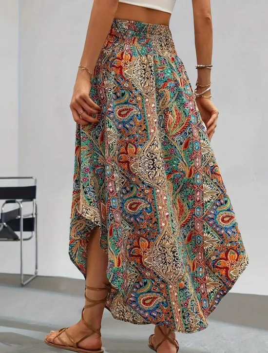 Best Women's Skirt A Line Fashion Casual Maxi High Waist Skirts Geometric Print Micro-elastic Street Daily Black Green Summer Polyester Women Skirts