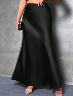 Hot Women's Skirt A Line Fashion Casual Maxi High Waist Skirts Solid Colored Micro-elastic Street Daily Apricot Black Grey Winter Satin Polyester Women Skirts