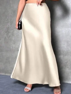 Hot Women's Skirt A Line Fashion Casual Maxi High Waist Skirts Solid Colored Micro-elastic Street Daily Apricot Black Grey Winter Satin Polyester Women Skirts