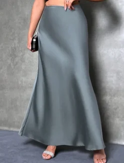 Hot Women's Skirt A Line Fashion Casual Maxi High Waist Skirts Solid Colored Micro-elastic Street Daily Apricot Black Grey Winter Satin Polyester Women Skirts