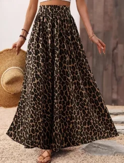 New Women's Skirt A Line Fashion Casual Maxi High Waist Skirts Print Micro-elastic Street Daily Summer Polyester Women Skirts