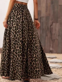 New Women's Skirt A Line Fashion Casual Maxi High Waist Skirts Print Micro-elastic Street Daily Summer Polyester Women Skirts