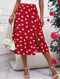 Outlet Women's Skirt A Line Fashion Casual Above Knee High Waist Skirts Polka Dot Print Micro-elastic Street Daily Summer Polyester Women Skirts