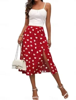 Outlet Women's Skirt A Line Fashion Casual Above Knee High Waist Skirts Polka Dot Print Micro-elastic Street Daily Summer Polyester Women Skirts
