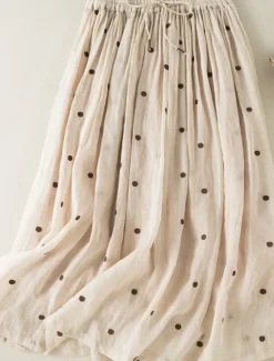 Best Women's Skirt A Line Fashion Casual Maxi High Waist Skirts Polka Dot Print Casual Daily Weekend Yellow Navy Blue Brown Green Summer Cotton And Linen Women Dresses