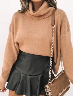 Clearance Women's Skirt A Line Fashion Sexy Mini High Waist Skirts Solid Colored Ruffle Street Daily Black Brown Summer Faux Leather Leather Women Skirts