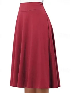 Hot Women's Skirt A Line Knee-length High Waist Skirts Pleated Ruffle Solid Colored Maillard Street Daily Spring Fashion Casual Wine Black Yellow Dark Green Women Skirts