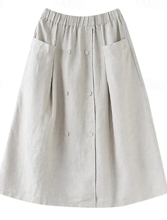 Outlet Women's Skirt A Line Long Skirt Linen Skirts coastal grandma style Basic Casual Long Midi Skirts Solid Colored Pocket Split Ends Street Daily Black Brown Green Apricot Spring & Summer Cotton Linen Women Skirts
