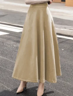 Best Women's Skirt A Line Maxi Skirts Ruched Solid Colored Street Daily Winter Fashion Casual Wine Camel Brown Women Skirts