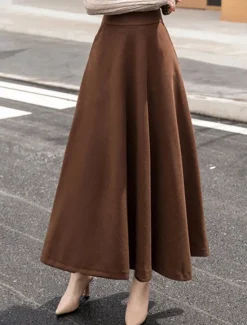 Best Women's Skirt A Line Maxi Skirts Ruched Solid Colored Street Daily Winter Fashion Casual Wine Camel Brown Women Skirts