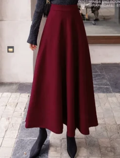 Best Women's Skirt A Line Maxi Skirts Ruched Solid Colored Street Daily Winter Fashion Casual Wine Camel Brown Women Skirts
