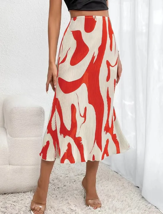 Women's Skirt A Line Midi Skirts Print Geometric Color Block Street Date Summer Fashion Red Blue Dark Gray Beige Women Skirts