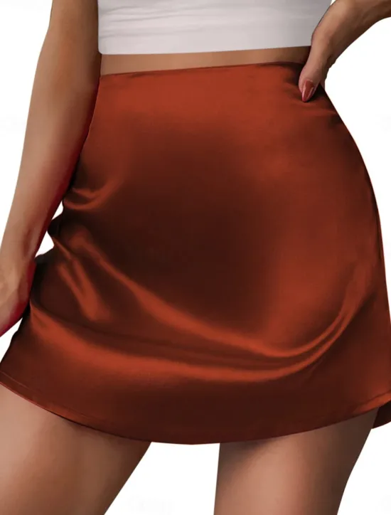 Outlet Women's Skirt A Line Mini High Waist Skirts Solid Colored Street Daily Summer Satin Fashion Sexy Summer Apricot Black Pink Dark Green Women Skirts