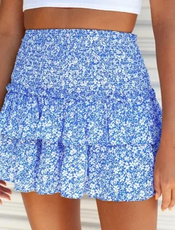 New Women's Skirt A Line Mini High Waist Skirts Ruffle Print Floral Daily Vacation Summer Fashion Bohemian Casual Boho Apricot Black White Pink Women Skirts