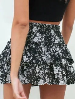 New Women's Skirt A Line Mini High Waist Skirts Ruffle Print Floral Daily Vacation Summer Fashion Bohemian Casual Boho Apricot Black White Pink Women Skirts