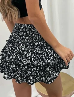 New Women's Skirt A Line Mini High Waist Skirts Ruffle Print Floral Daily Vacation Summer Fashion Bohemian Casual Boho Apricot Black White Pink Women Skirts