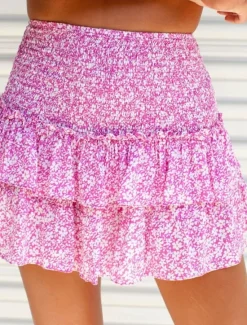 New Women's Skirt A Line Mini High Waist Skirts Ruffle Print Floral Daily Vacation Summer Fashion Bohemian Casual Boho Apricot Black White Pink Women Skirts