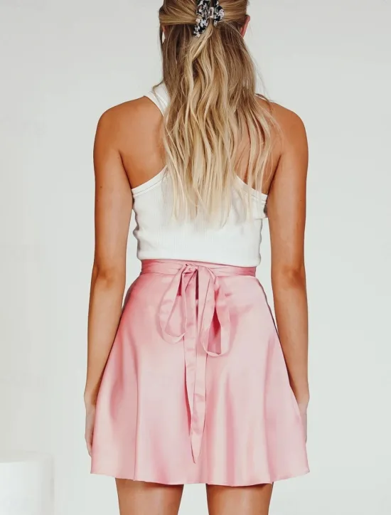 Sale Women's Skirt A Line Solid Color Fashion Casual Mini High Waist Skirts Plain Micro-elastic Street Daily Wine White Champagne Pink Summer Satin Women Skirts