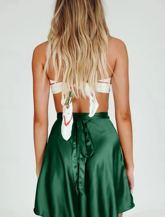 Sale Women's Skirt A Line Solid Color Fashion Casual Mini High Waist Skirts Plain Micro-elastic Street Daily Wine White Champagne Pink Summer Satin Women Skirts