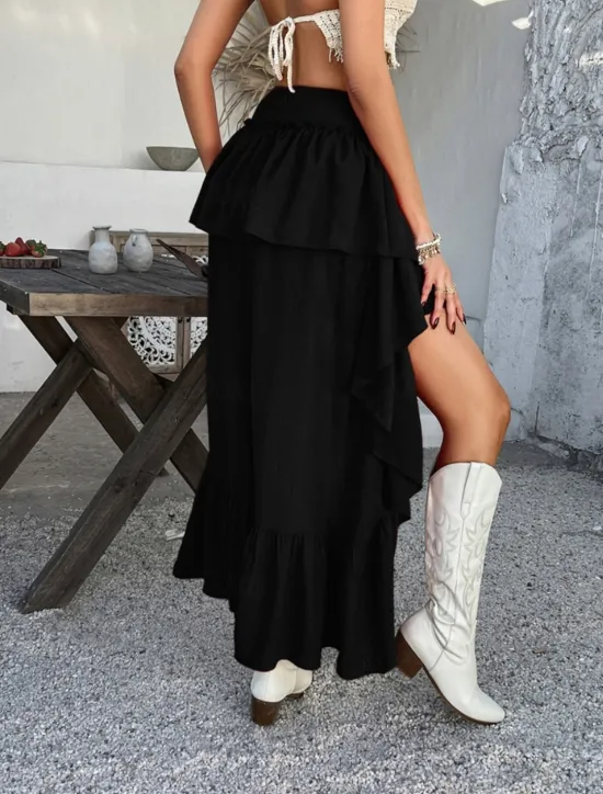 Discount Women's Skirt A Line Solid Color Fashion Casual Mini High Waist Skirts Plain Ruffle Layered Micro-elastic Vacation Street Black White Red Blue Summer Polyester Women Skirts