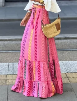 Outlet Women's Skirt A Line Swing Long Skirt Maxi High Waist Skirts Ruffle Print Floral Geometric Daily Holiday Summer Fashion Casual Boho Pink Blue Green Light Blue Women Skirts