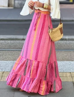 Outlet Women's Skirt A Line Swing Long Skirt Maxi High Waist Skirts Ruffle Print Floral Geometric Daily Holiday Summer Fashion Casual Boho Pink Blue Green Light Blue Women Skirts