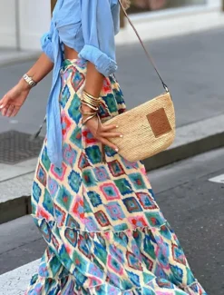 Outlet Women's Skirt A Line Swing Long Skirt Maxi High Waist Skirts Ruffle Print Floral Geometric Daily Holiday Summer Fashion Casual Boho Pink Blue Green Light Blue Women Skirts