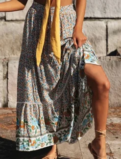 Best Women's Skirt A Line Swing Bohemia Maxi High Waist Skirts Floral Print Floral Holiday Vacation Summer Casual Boho Apricot Red Women Skirts