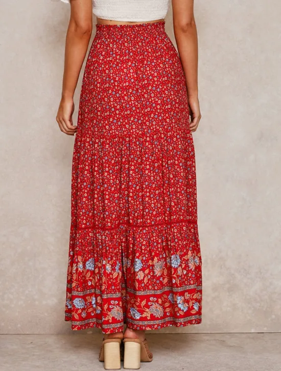 Best Women's Skirt A Line Swing Bohemia Maxi High Waist Skirts Floral Print Floral Holiday Vacation Summer Casual Boho Apricot Red Women Skirts
