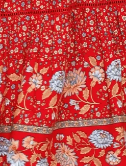 Best Women's Skirt A Line Swing Bohemia Maxi High Waist Skirts Floral Print Floral Holiday Vacation Summer Casual Boho Apricot Red Women Skirts