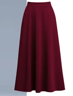 Discount Women's Skirt A Line Swing Midi High Waist Skirts Pocket Solid Colored Street Daily Winter Elegant Fashion Wine Black Red Women Skirts