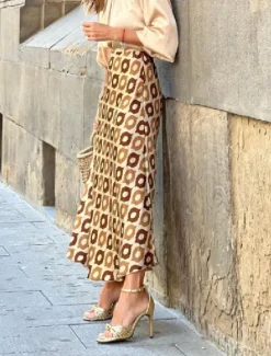 New Women's Skirt A Line Swing Long Skirt Maxi High Waist Skirts Print Floral Geometric Polka Dot Street Daily Summer Fashion Casual Boho Yellow Khaki Women Skirts